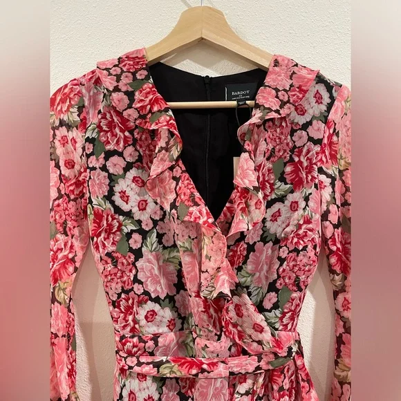 NWT Bardot Triple Frill Floral Mini Dress Pink Gardenia Size XS Spring Wedding - Picture 8 of 10